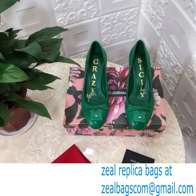 Dolce  &  Gabbana Block Heel 6.5cm Leather Sicily Pumps Green 2021